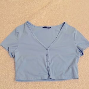 SHEIN tight blue cropped shirt!